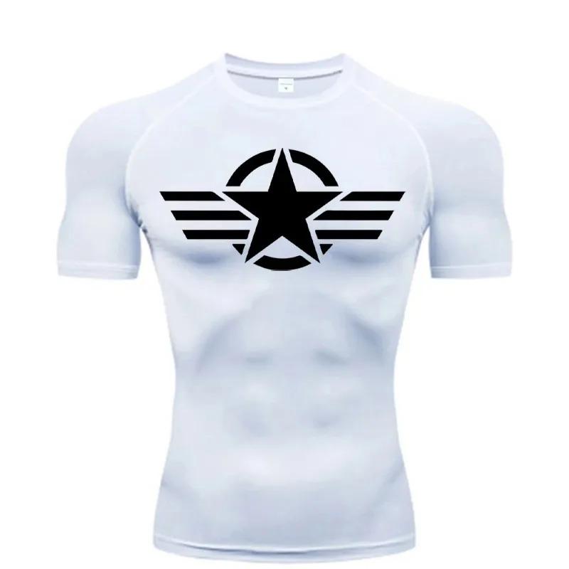 Men's Compression Fitness Sport Running Jogging Tight Gym T-Shirts Athletic Workout Quick Dry Tops Tee Breathable Summer Tight Fit