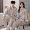 Winter Coral Fleece Pajamas Couple Men And Women Long-Sleeved Cardigan Fleece Thickened Flannel Thermal Loungewear Set
