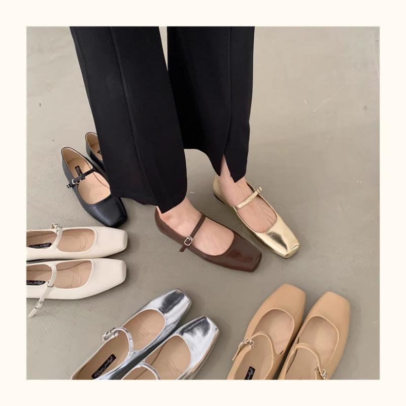 Fashion Retro Square Toe Shallow Mouth Silver Flat Shoes for Women 2025 New Spring Autumn Flat Mary Jane Shoes Ladies Plus Size 42 43 44