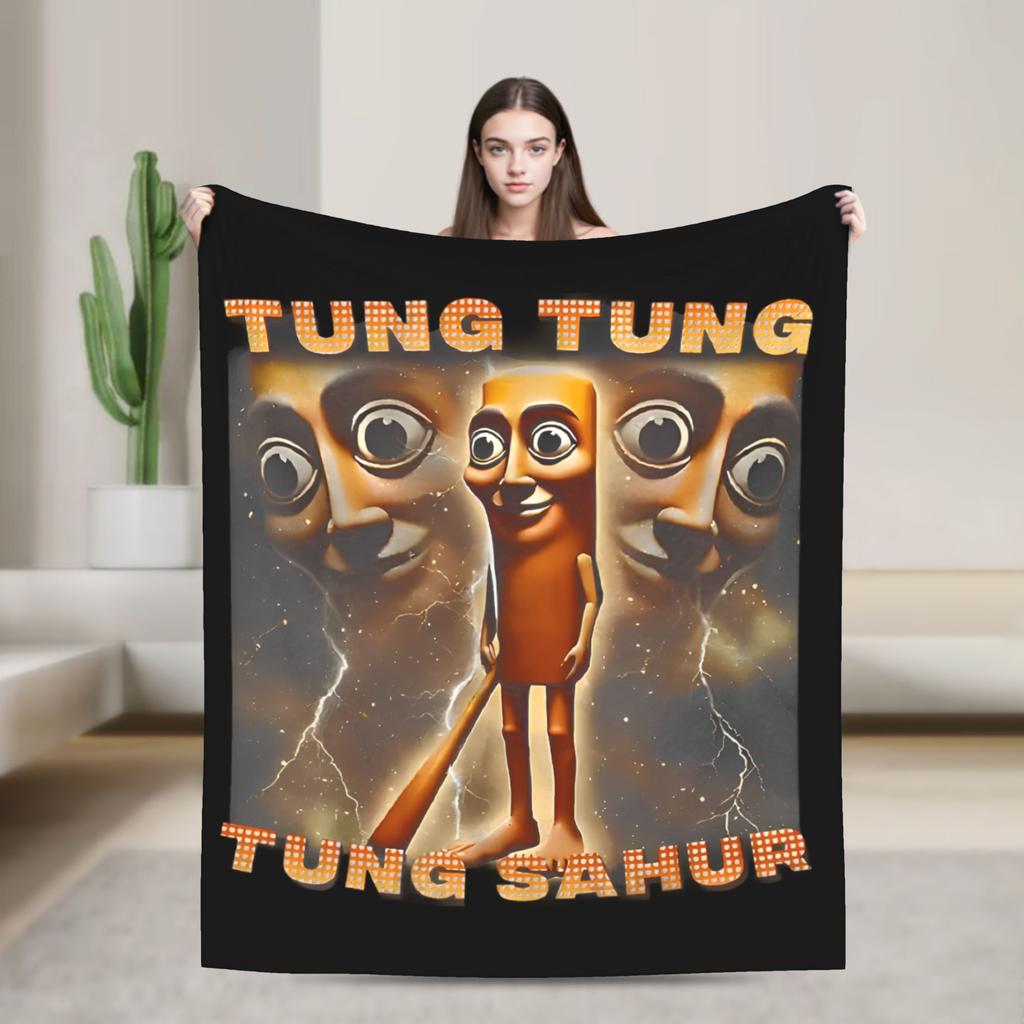 Tung Tung Sahur Italian Brainrot Blankets Fleece SpringAutumn Breathable Super Warm Throw Blankets for Bedding Car Bedspreads