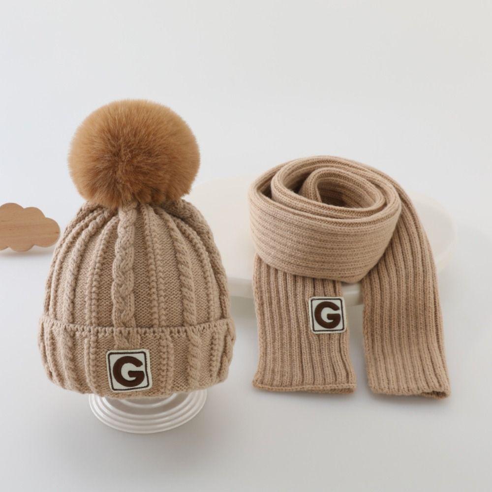 

Thicken Children s Hat with Scarf Plush Ball Baby Ear Protection Hat Autumn Kids Crochet Hat Boys хаки