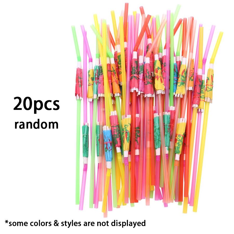 20/50pcs Colorful Drinking Straw with Paper Umbrella Festival Party Restaurant Household Vacation Drinks Decor Straw XJM