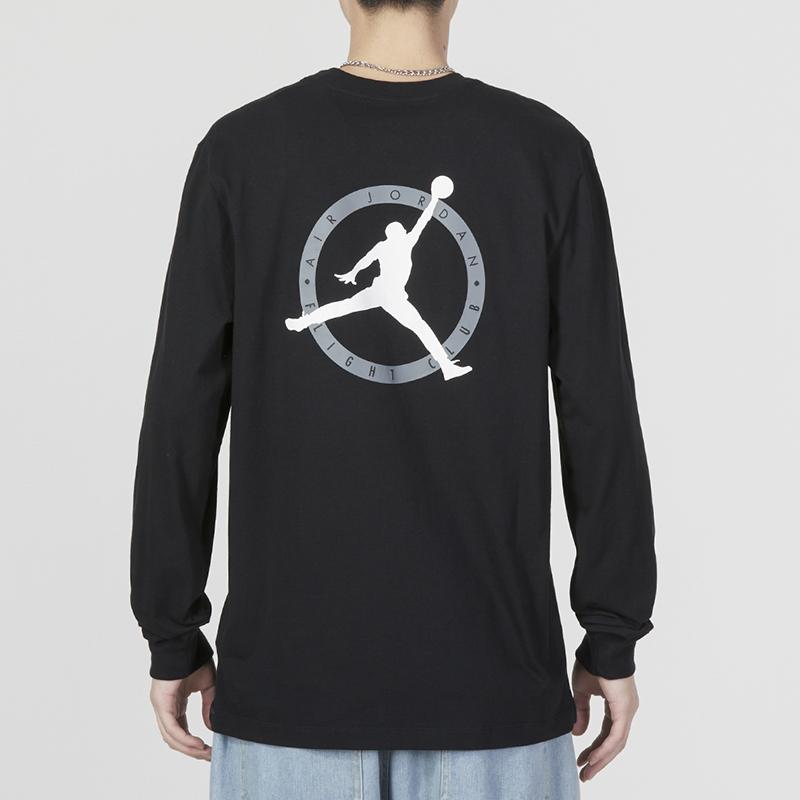 Jordan Flight MVP Long Sleeve Crew T-Shirt with Letter Logo Print and Drop Shoulder Men Tops Black DV8433-010