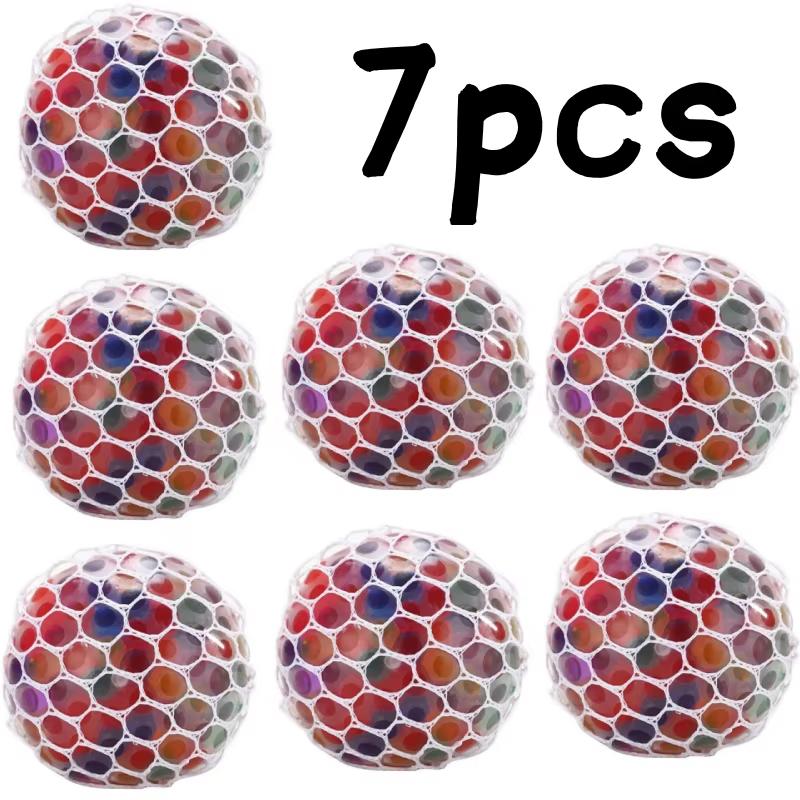 1/3/7PCS 6cm Rainbow Bead Stress Ball TPR Squeeze Grape Ball Vent Decompression Fidget Toy Relaxing Ball for Adults and Tee Kids