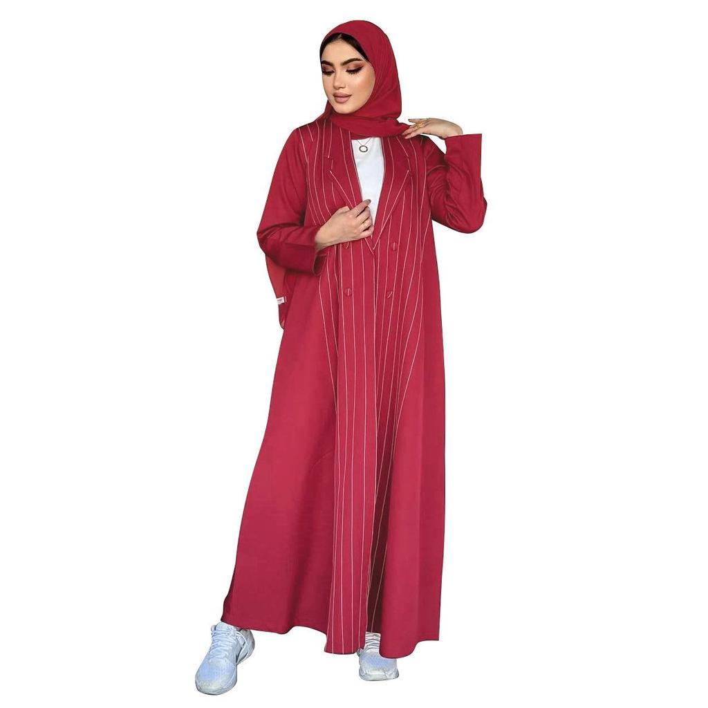MQ182 Bescheidene Sommer Damen Farbblock Streifen Vielseitige Lange Abaya Robe