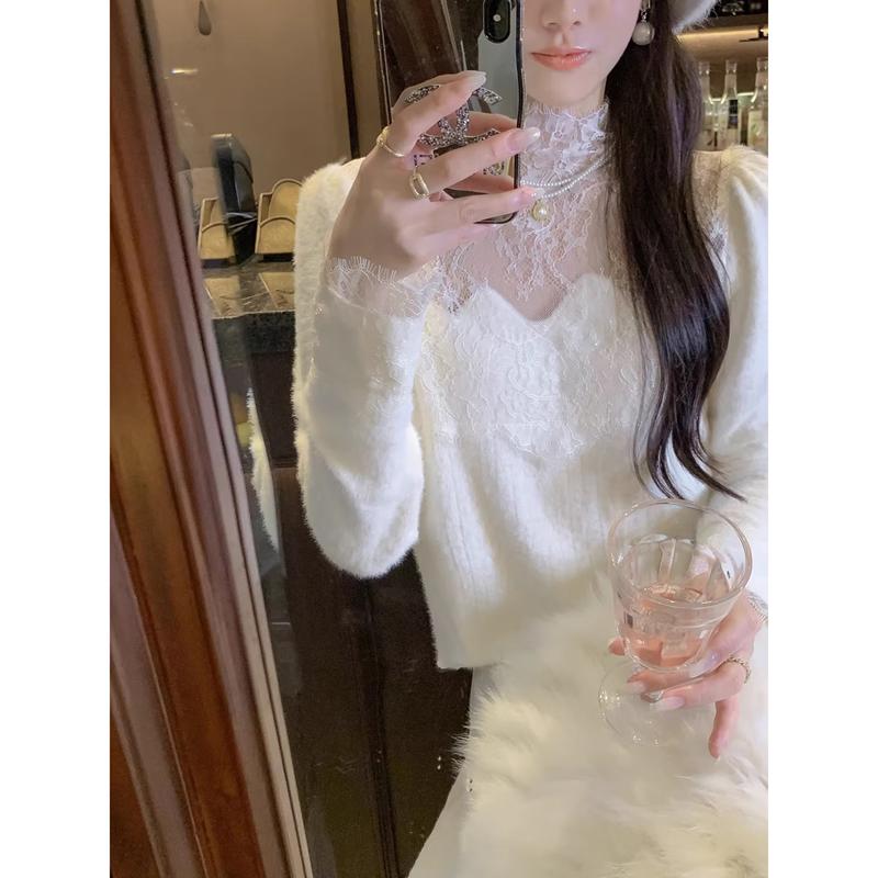 Women s Elegant Lace Knit Top L