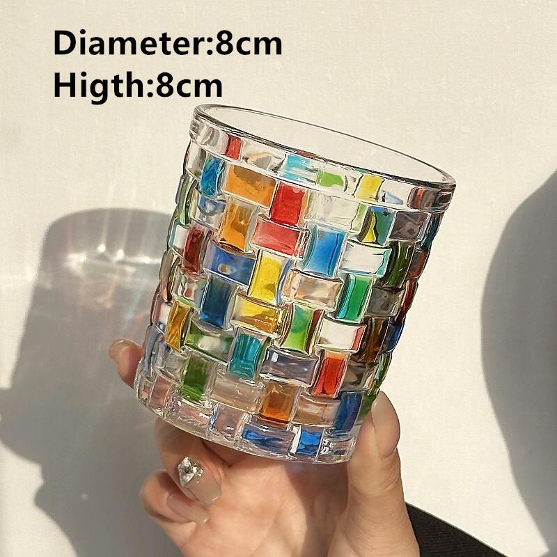 Bicchiere da Whiskey in Vetro Cristallo Colorato Dipinto Stile Europeo, Bicchiere da Acqua per la Casa, Tazza da Tè, Bicchiere da Acqua in Vetro Colorato con Motivo Intrecciato