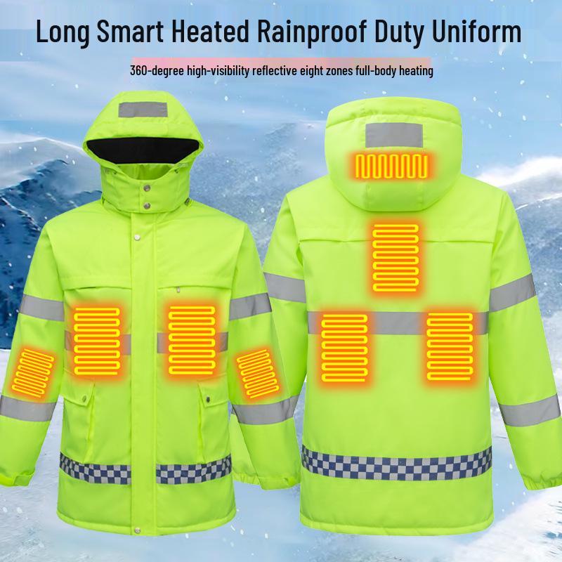 Unisex Reflective Heated Rainproof Jacket for Construction and Security Work