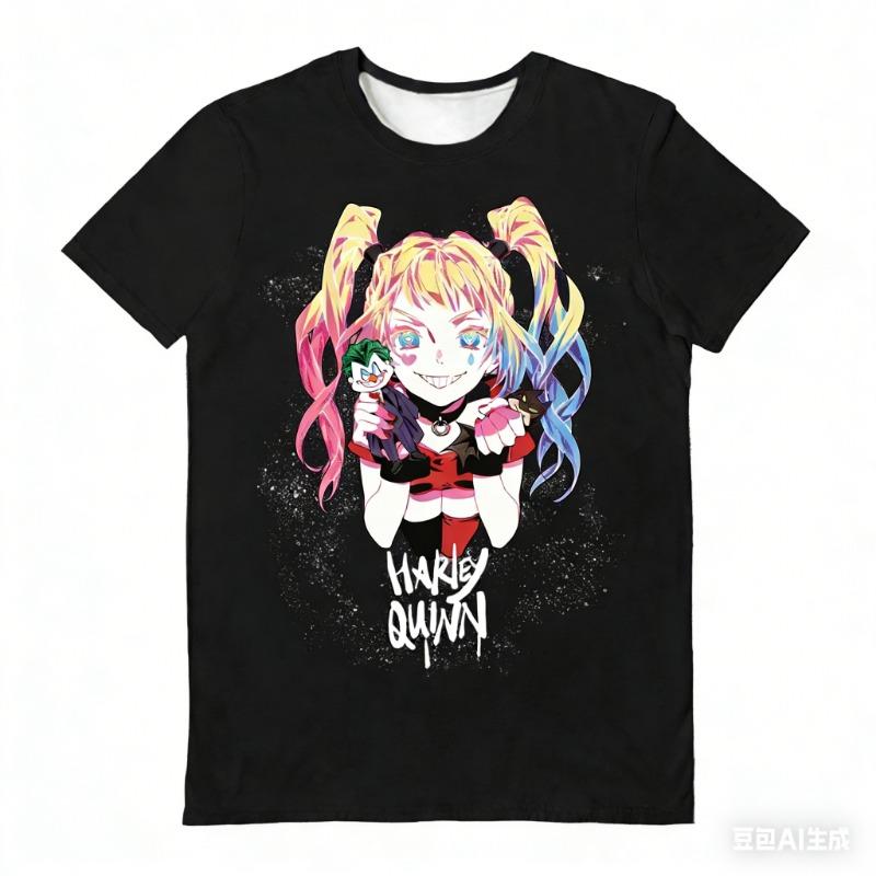 Children's Harajuku-style Harley Quinn Crown Bubble Gum Print Clown Everyday Breathable T-shirt