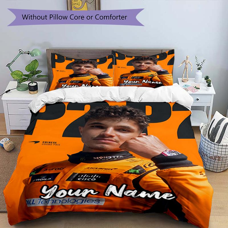 3ks Sada povlečení na míru Lando Norris Uzavírání na zip Obsahuje 1 povlak na přikrývku & 2 povlaky na polštář, Měkké a pohodlné pro všechna roční období.