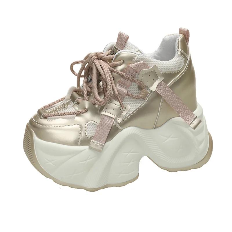 

Fashion 2025 Shoes for Women Lace Up Women s Vulcanize Shoes Spring Round Toe Solid Net Cloth Breathable Comfortable Casual Shoes 39 золотой