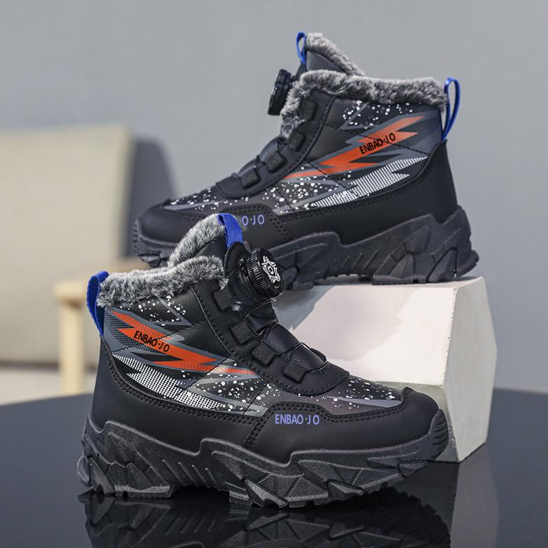 Rotary Buckle Winter Boots For Children Plus Velvet Girl Snow Boots Warm Plush Boot Boys Outdoor Non-slip High Top Sneakers Kids