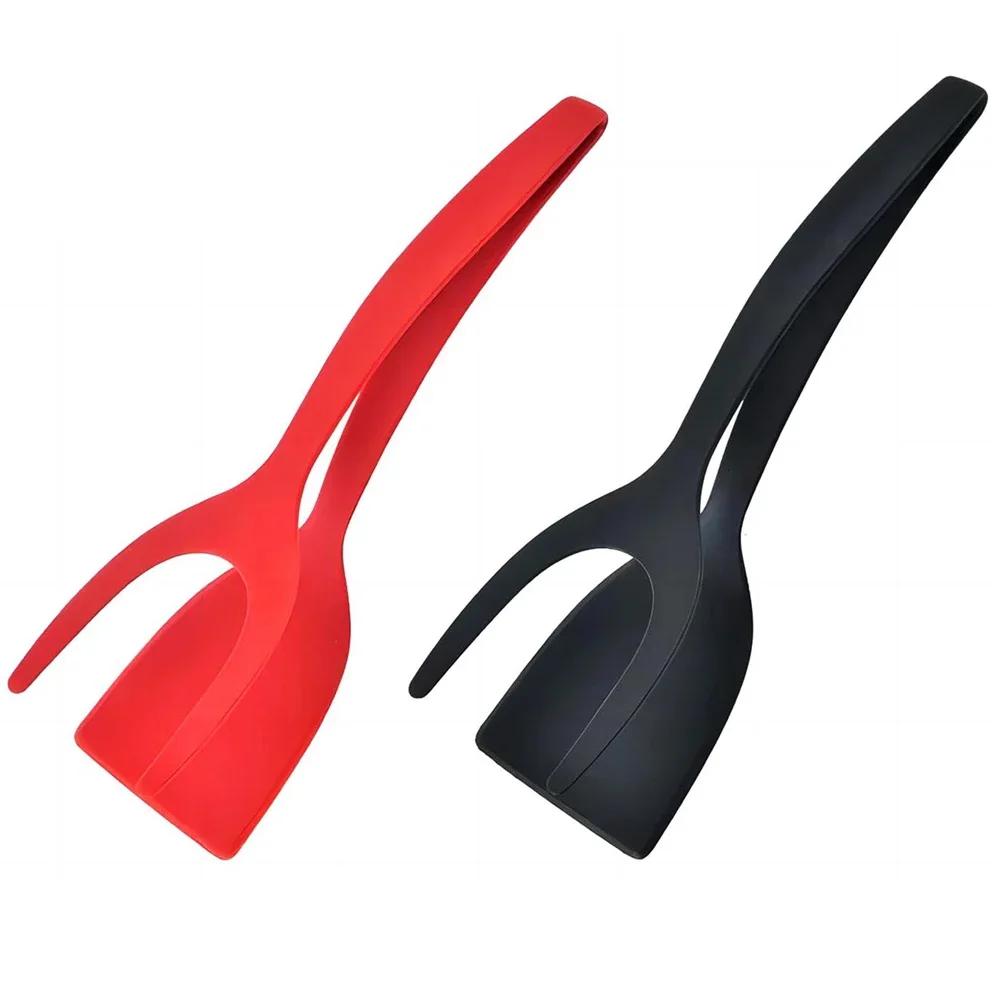 New 2 In 1 Grip Flip Spatula Tongs Egg Flipper Spatula Nylon Non Stick Coating Pancake Fish French Toast Omelet Making Tool