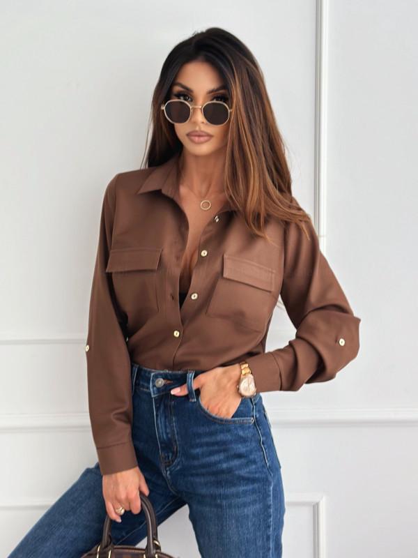 2024 Autumn Women's Versatile Long Sleeve Solid Color Button-Up Shirt