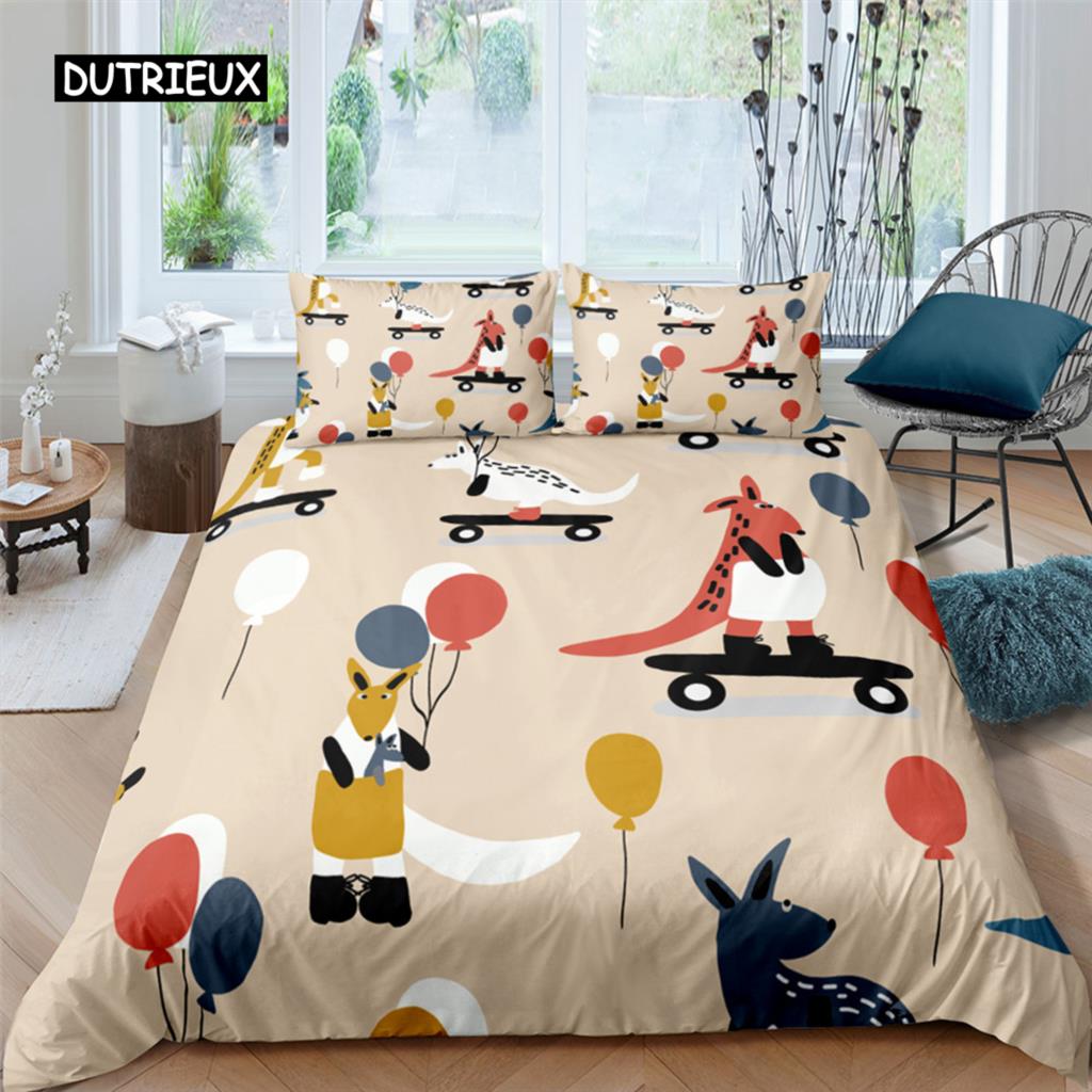 Nordiskt sängöverkast påslakan King Queen Inga lakan Tecknad djur sängklädesset Barn täckesöverkast 2/3 st Polyester täcke