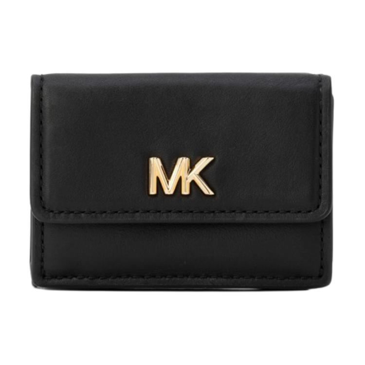 Michael Kors Mk Facet Gold Metal Logo Leather Wallet Small Women wallet Black 32S5G5QD1L-BLACK Basic Set (Bag+Box)