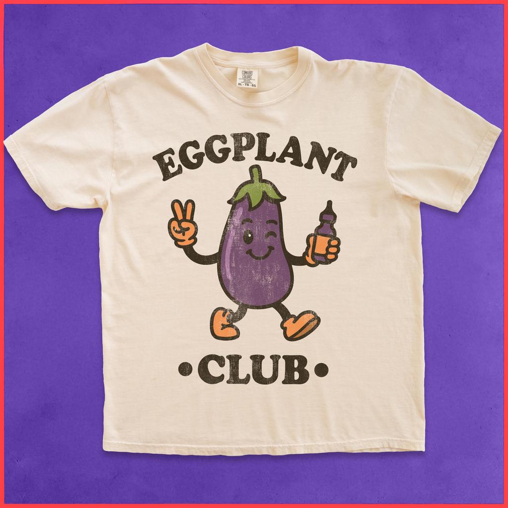 Eggplant Club Vintage T Shirt Funny Veggie Lover Gift Retro Cartoon Graphic Tee