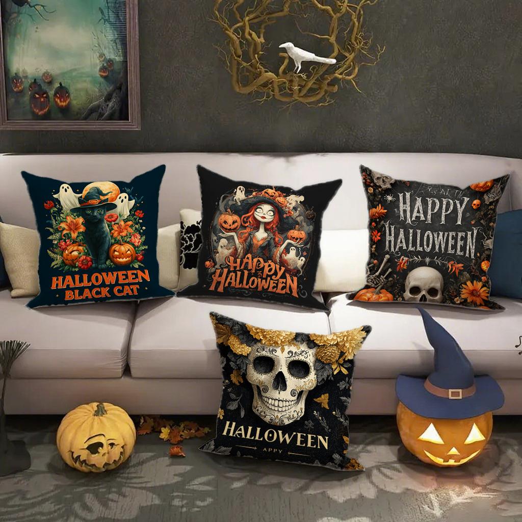 Happy Halloween Black Cat Pillowcasesuitable For Sofa Car Bedroom Decorative Cushion Cover Pillow Cover