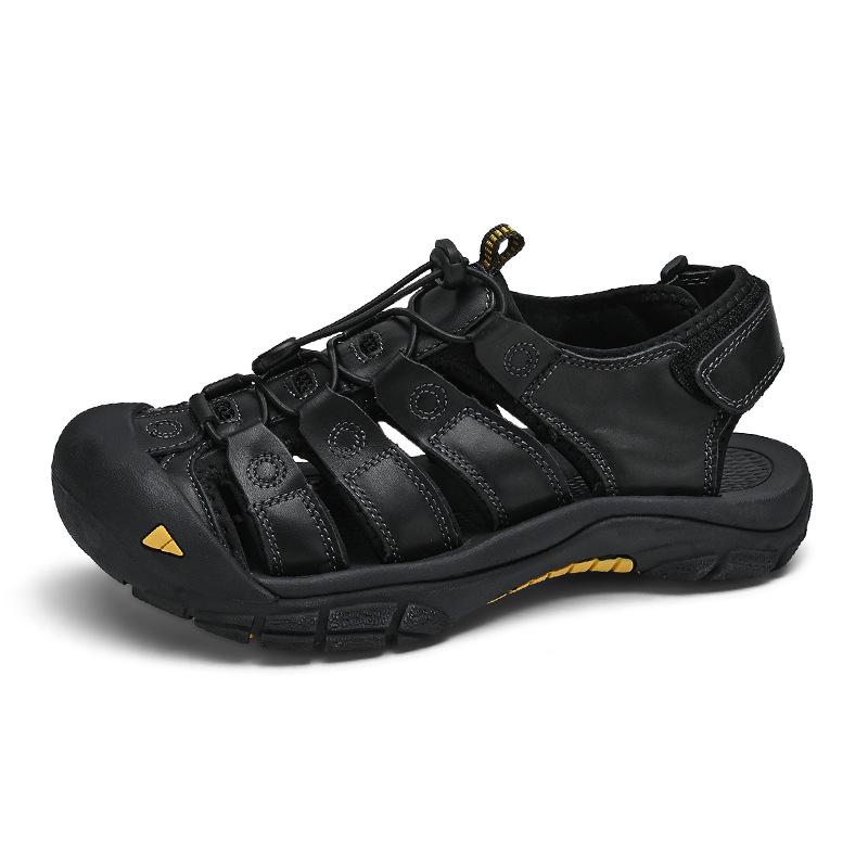 Men's Summer Closed-Toe Leather Sandals for Casual Outdoor Hiking and Beach Activities