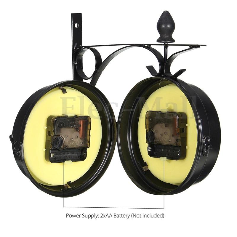Double Sided Round Wall Mount Station Clock Garden Vintage Retro Home Decor Metal Frame + Glass Dial Cover for Christmas Gift