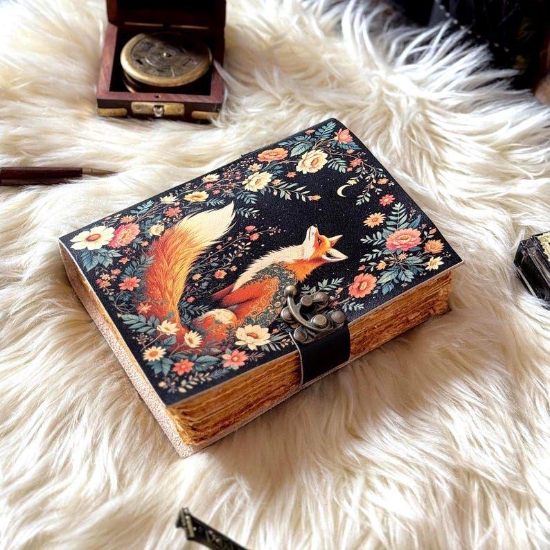 Fox Leather Grimoire Journal: Vintage Book of Shadows, Deckle Edge Paper