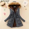 BITCED Fall/Winter Women's Plus Size Thickened Standard-Fit Long-Sleeve Hooded Shearling-Lined Cotton Jacket