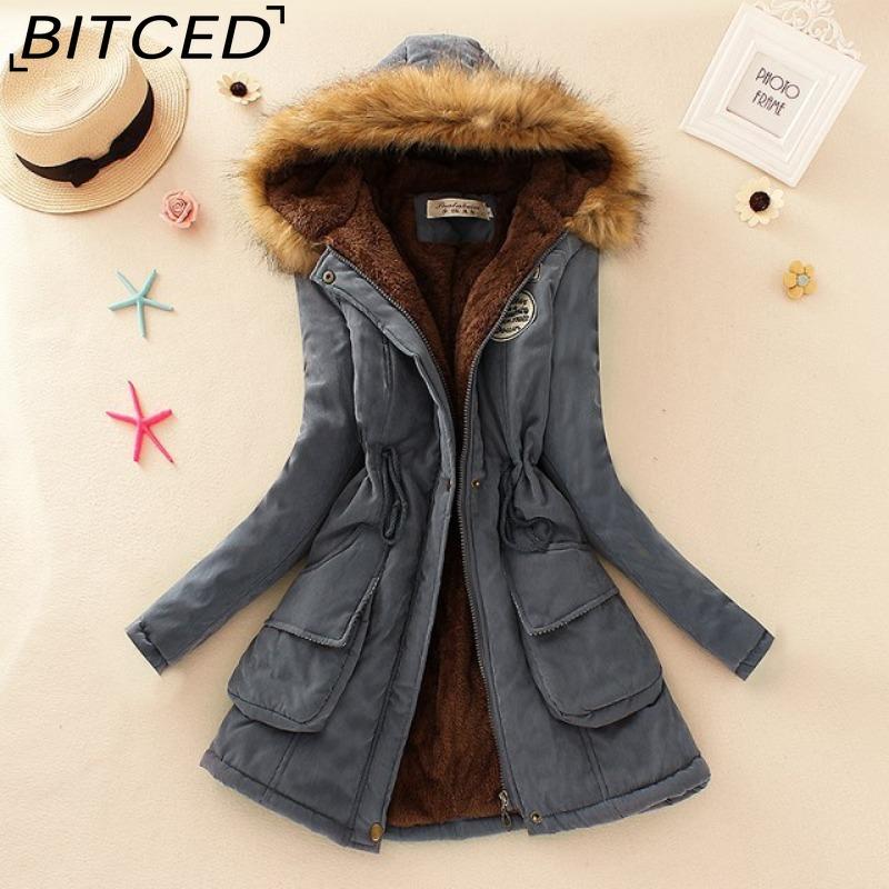 BITCED Fall/Winter Women's Plus Size Thickened Standard-Fit Long-Sleeve Hooded Shearling-Lined Cotton Jacket