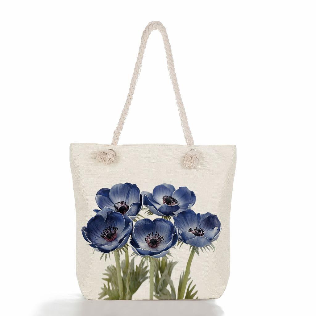 Multifunctional Flower Printed Thick Rope Shoulder Beach Bag 7585