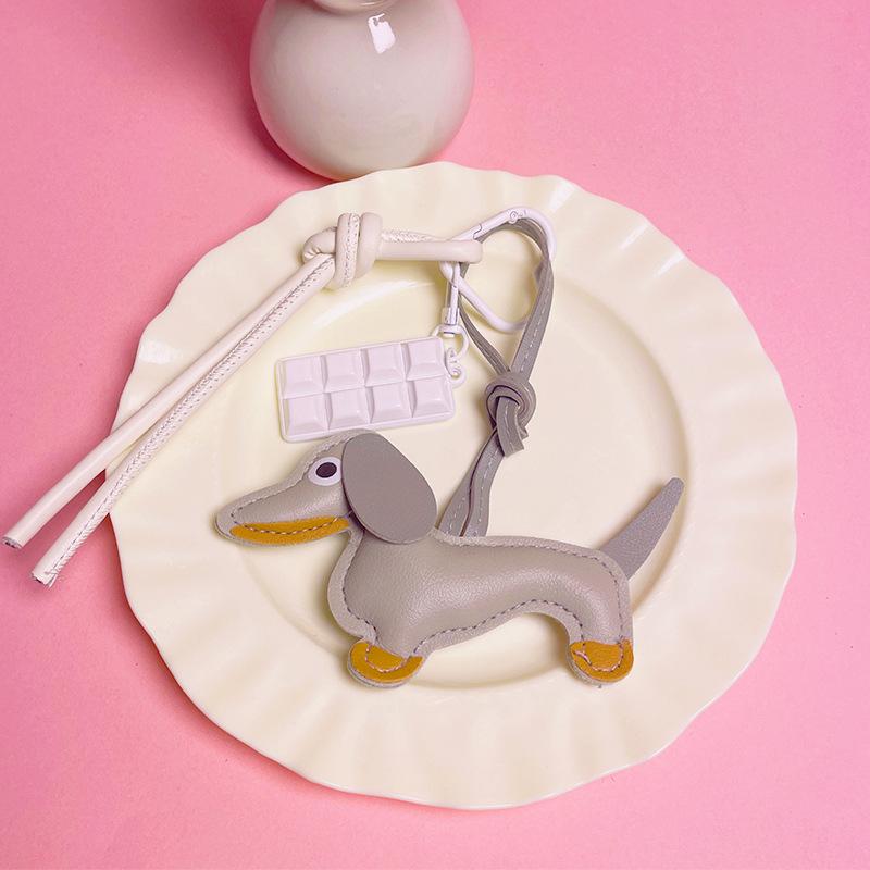 Leather Dachshund Chocolate Bag Accessories Pendant Key Chain Lanyard Creative Keychain