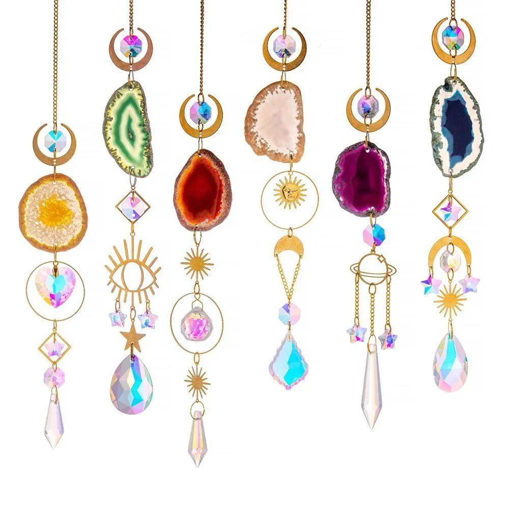 Natural Stones Agate Sun Catcher Agate Sun Catcher for Rainbow Maker Hanging Crystal Witch Suncatcher Windchime Wall Decor