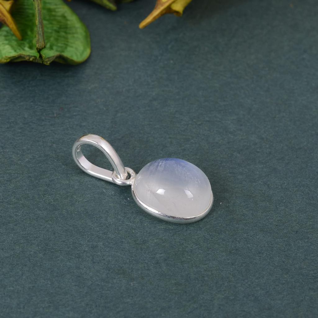 Oval Cabochon Moonstone Pendant Solid 925 Sterling Silver Gemstone Pendant Without Chain Jewelry For Women or Girls - 10.87 Gms