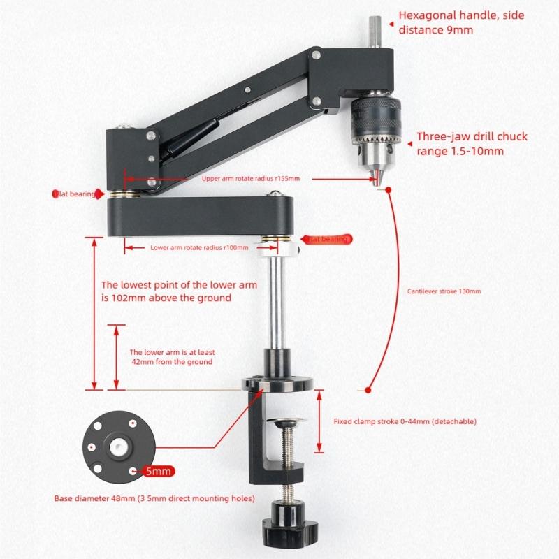 High Precisions Safe Machined Aluminum Alloy Tapping Arm Support Bracket For Hand Drills Easy Installation Light Duty