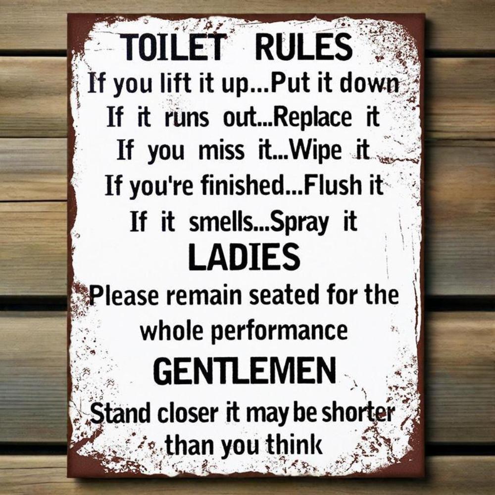 Toilet Rules Retro Metal Plaque - Wall Sign Print Picture for Bathroom Decor