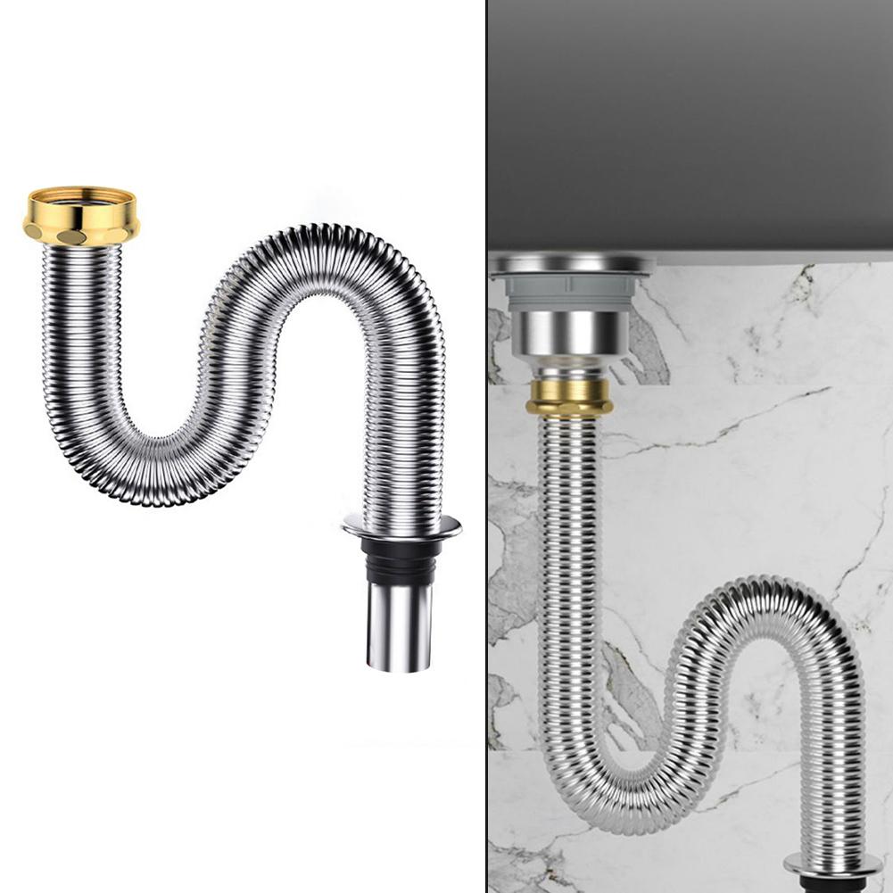 Basin Drainage Pipe Bathroom Drain Pipe 80/100cm Stainless Steel Kitchen Sink Drain Pipe Siphon Waste Drain Flexible Pipe Hose