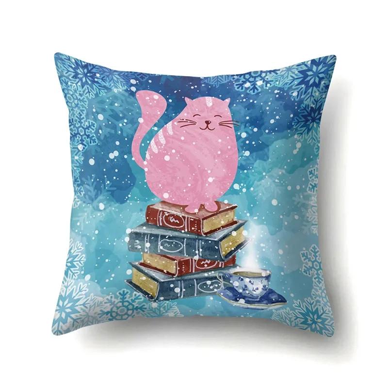 Polyester Throw Pillow Cover Home Decoration Throw Pillow Car Throw Pillow Lovely Animal Cat Print Cushion Cover