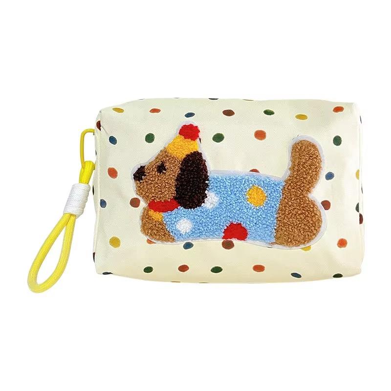 

Cute Puppy Pattern Makeup Bag With Lanyard Colored Fots Canvas Cosmetic Storage Bag Women s Portable Travel Toiletry Bag Pen Bag білий