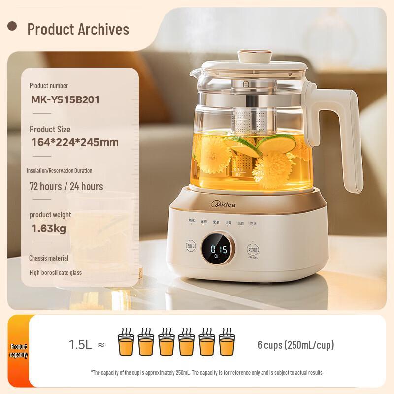 

Midea 1.5L Full Glass Electric Kettle & Health Pot