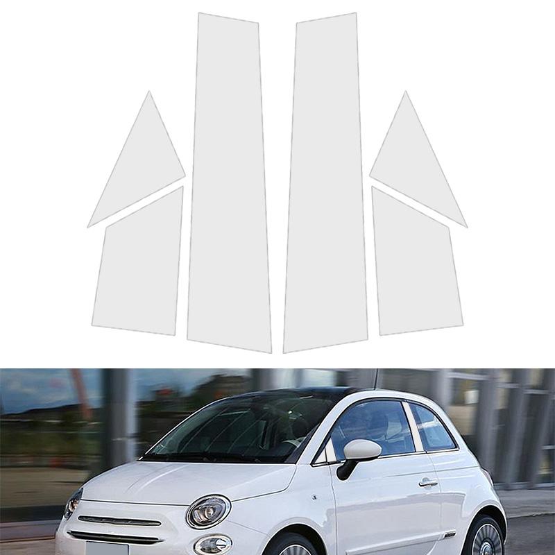 6Pcs Silver Car Door Window Column BC Pillar Post Cover Trim PC Material Sticker Fit For Fiat 500 2010-2020