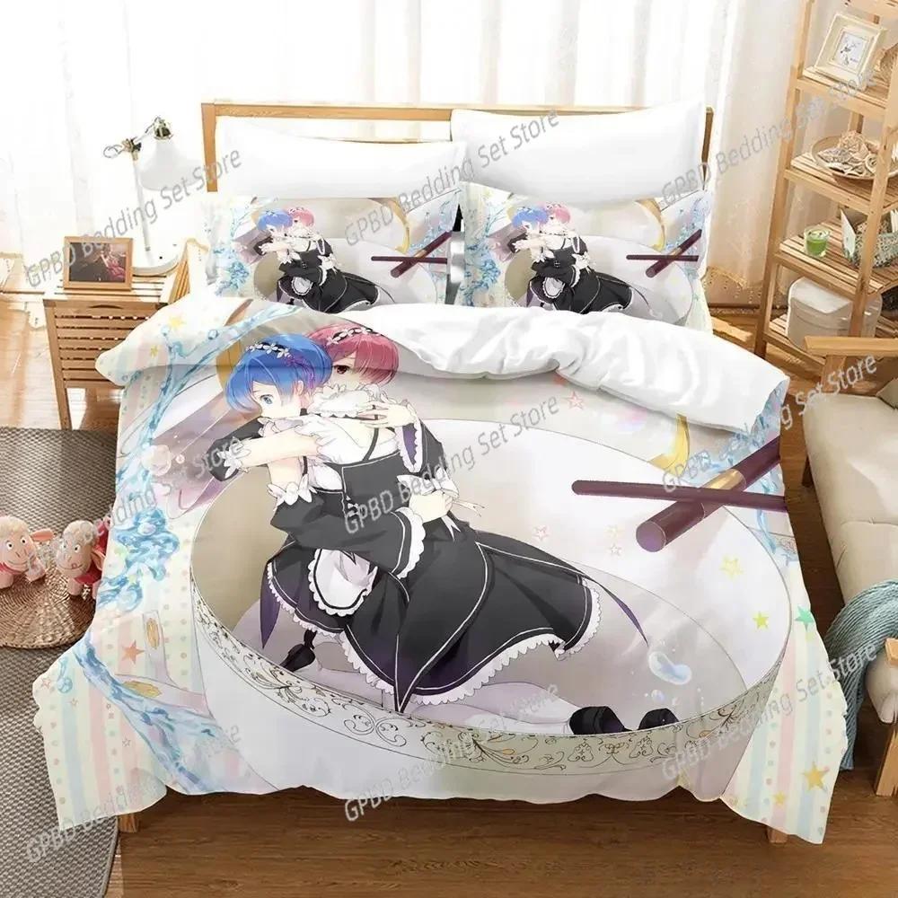 New 3D Print Re Zero Rem Ram Bedding Set Single Twin Double Queen King Cal King Size Bed Linen Set