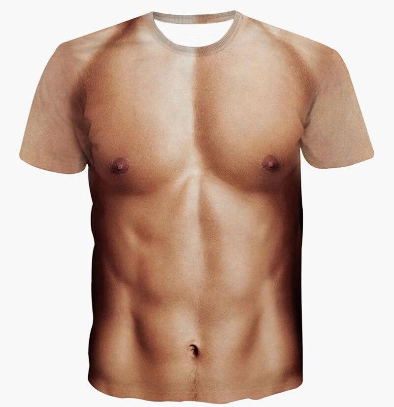 Fashion Funny Six-pack Abs Muscle Tattoos T Shirt for Men Round Neck Short Sleeve Tees Cool Streetwear 3D Printed T-shirt
