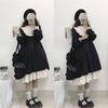 Japanese Lolita Style Women'S Dresses Spring Autumn O-Neck High Waist Slimming Contrast-Color Ruffled Sweet Dress Kawaii Clothes