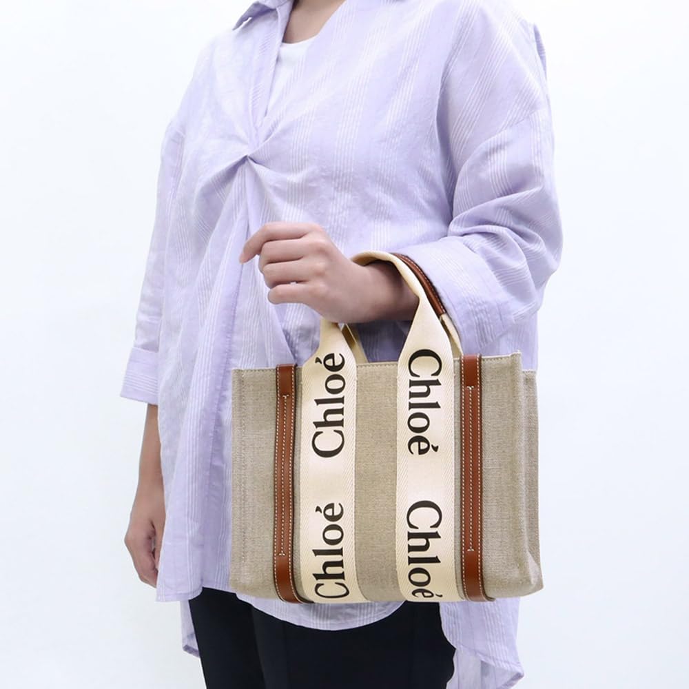 Chloe Woody Small Mini CHC22AS397I26 90U 2-Way Tote/Shoulder Bag, Bag, Beige/Brown, Women's, [Used]