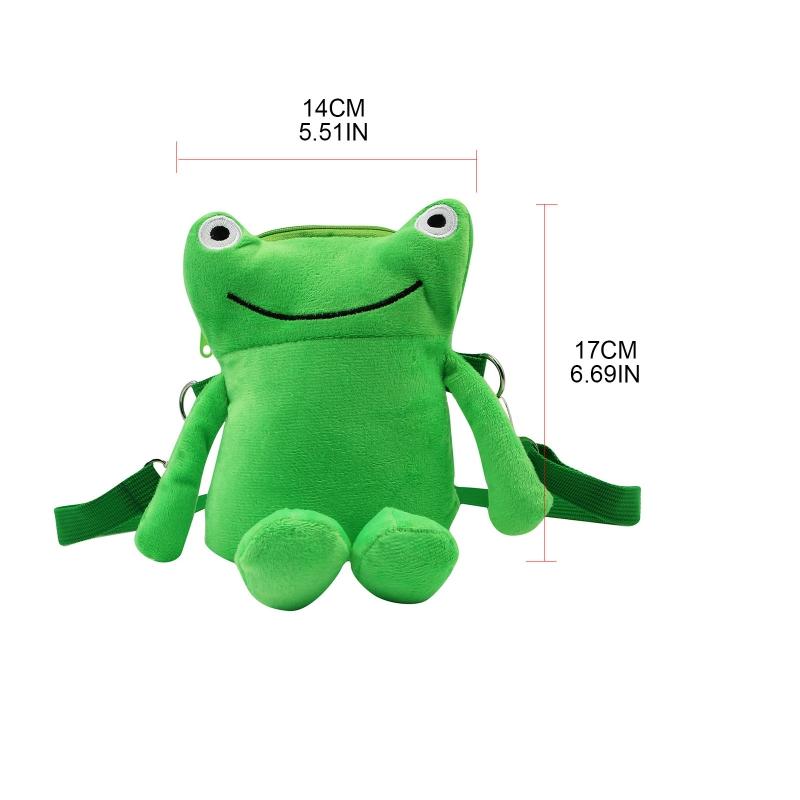 Lässige Cartoon-Umhängetasche, süßes Grün für Frosch, Umhängetasche, Messenger Bag, Plüschtasche, Handtasche für Familientreffen