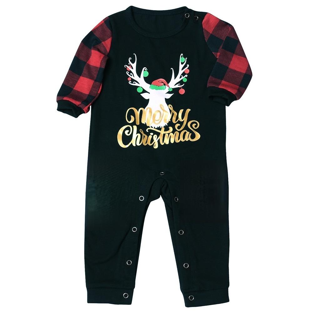 Family Matching Plaid Stitching Plus Size Thermal Long Sleeve Christmas Pajamas Set Cozy Holiday Homewear Parent Child Outfit