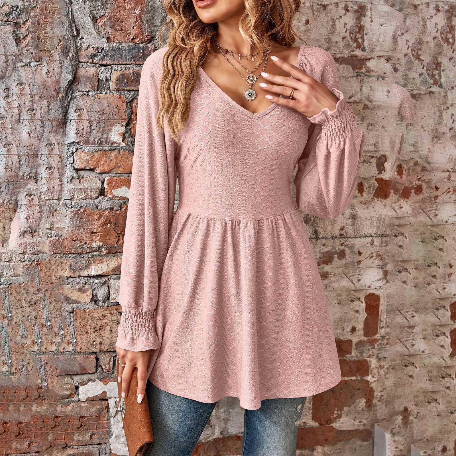 

Women s Casual V-neck Patchwork Solid Color T-shirt Long Sleeved Top For Women XL кавун червоний колір