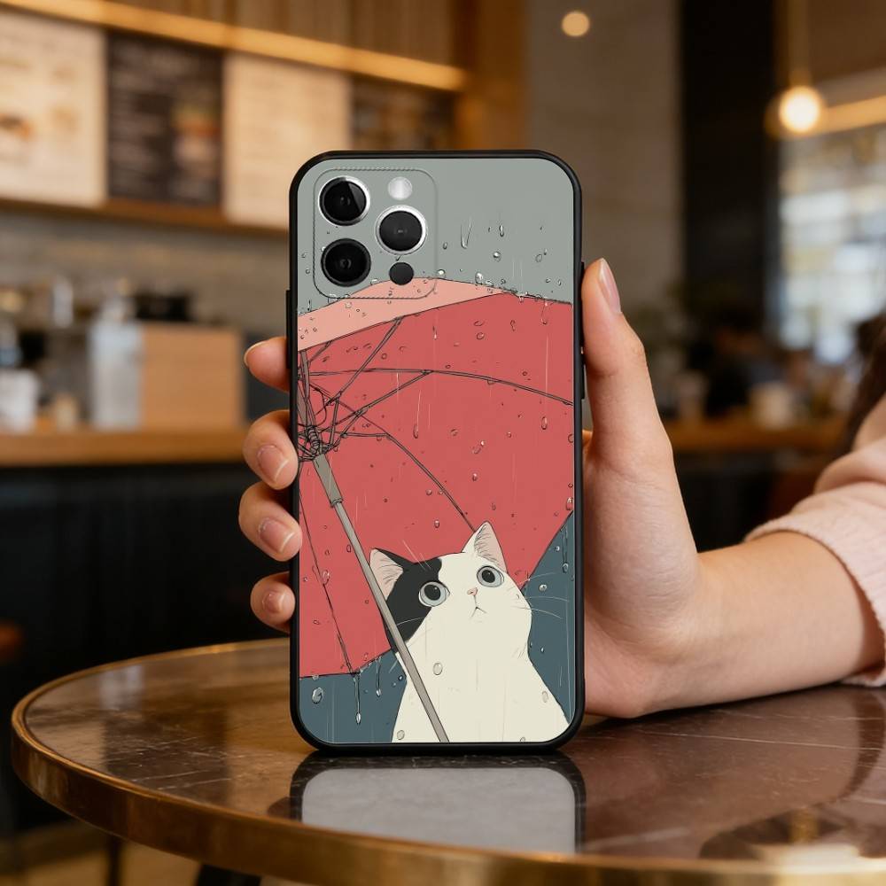 Cartoon C-Cat A-Art Phone Case For iPhone 17,16,15,14,13,12,11 Plus,Pro Max,Soft Silicone Black Cover