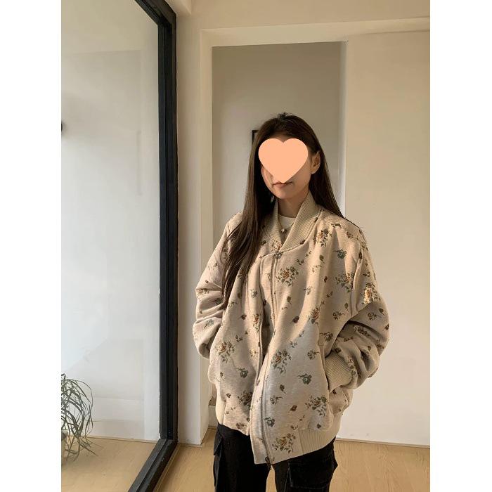 2025 Autumn Women's Retro Floral Print Chinese-Style Baseball Jacket - Trendy Unisex Niche Brand