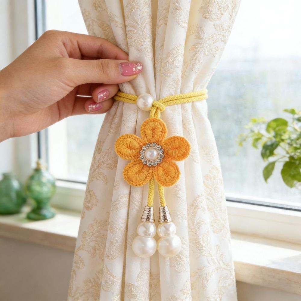 

2PCS Adjustable Gauze Curtain Tie Lightweight Pearl Curtain Buckle Living Room жёлтый