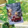 2D Flat, 2D Flat,2D Flat, 1pc Large Double-Sided Christmas Garden Flag with Red Truck, White Dog & Snowy Winter Scene - All-Weather Polyester Outdoor