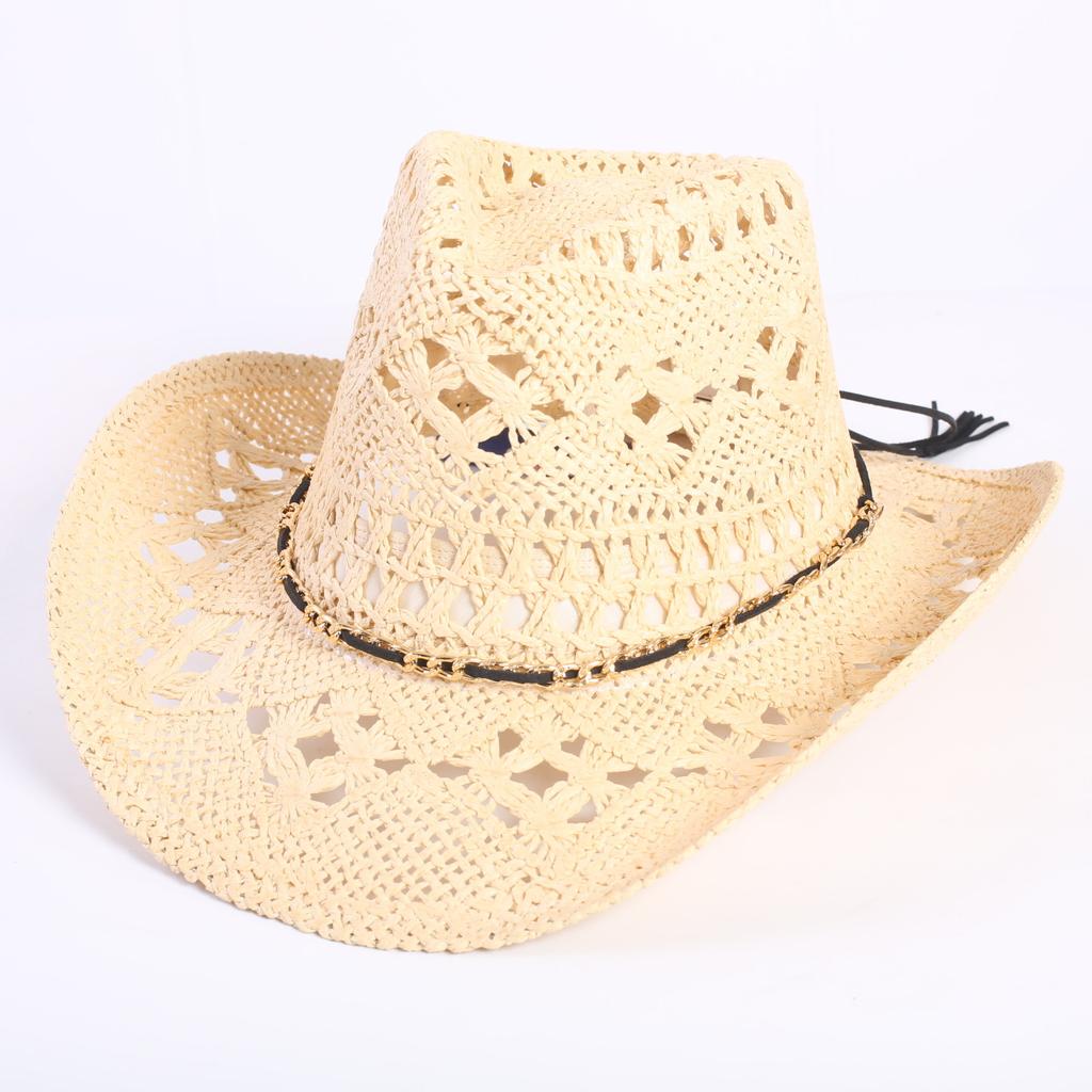 Beliebter europäischer und amerikanischer klassischer hohler westlicher Cowboyhut Herren- und Damen-Mode Urlaubs-atmungsaktiver Sonnenschutz-Strohhut